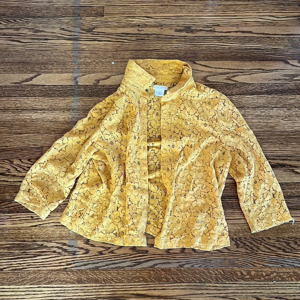 Yellow lace button up blouse